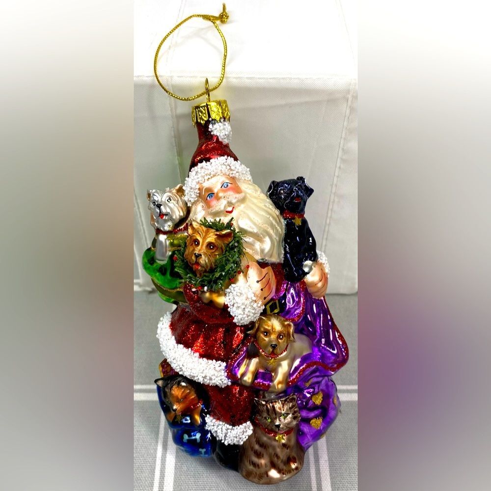 Santa Mercury Glass Ornament Fur Baby Gift Puppy Dogs Kitty Kitten Cats Presents